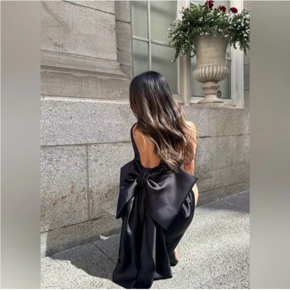 Zara BOW TRIM VOLUMINOUS SATIN EFFECT MINI DRESS - Picture 11 of 13